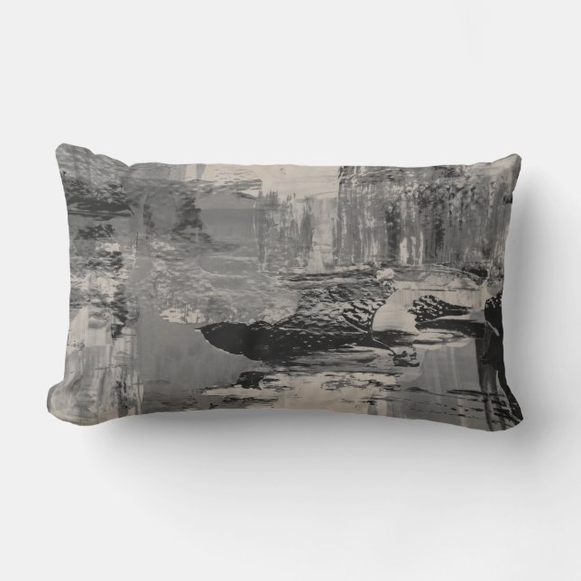 Grey Black & Beige Artistic Abstract Painting Lumbar Cushion (Front)