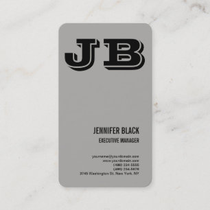 Grey Black Bold Monogram Minimalist Modern Plain Business Card