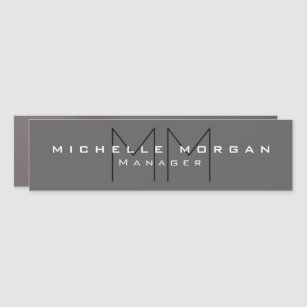 Grey Black Bold Monogram Modern Minimalist Name Car Magnet