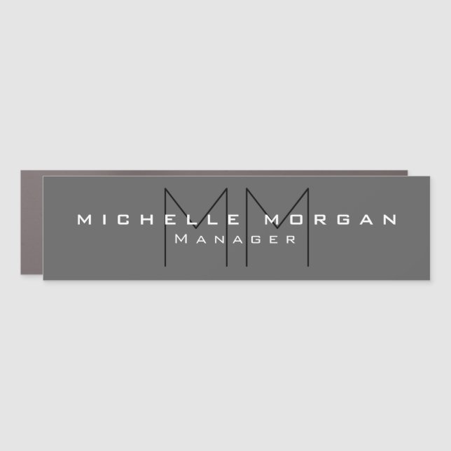 Grey Black Bold Monogram Modern Minimalist Name Car Magnet (Front)