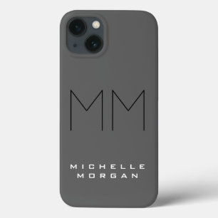 Grey Black Bold Monogram Modern Minimalist Name iPhone 13 Case