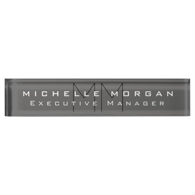 Grey Black Bold Monogram Modern Minimalist Name Nameplate (Front)