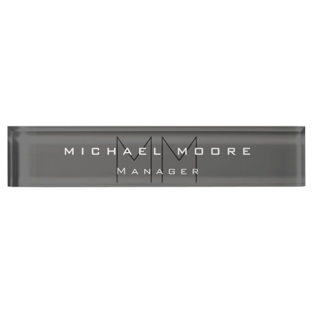 Grey Black Bold Monogram Modern Minimalist Nameplate (Front)