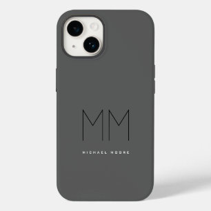 Grey Black Bold Monogram Modern Your Name Initials iPhone 14 Case