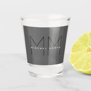 Grey Black Bold Monogram Modern Your Name Initials Shot Glass