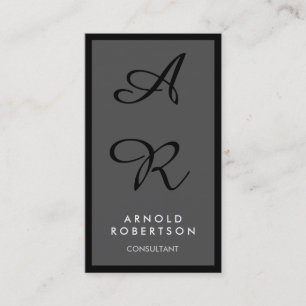 Grey Black Border Unique Monogram Business Card