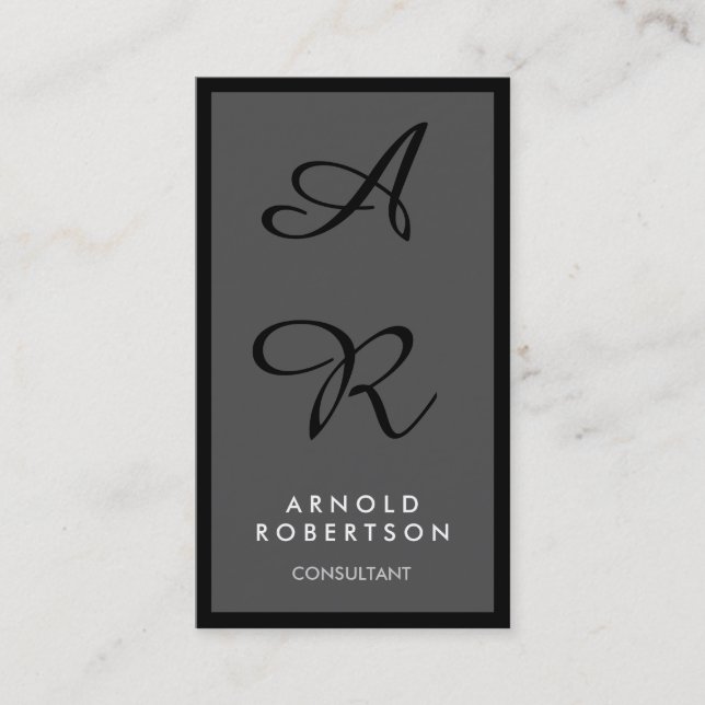 Grey Black Border Unique Monogram Business Card (Front)
