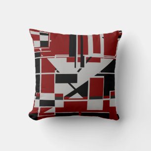 Grey Black Burgundy Geometric Abstract Labyrinth Cushion