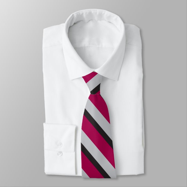 Grey Black & Burgundy University-Striped Tie (Tied)
