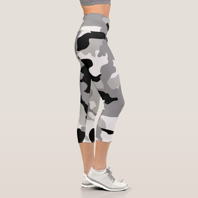 Grey & Black Camo High Waisted Capri Leggings (Right)