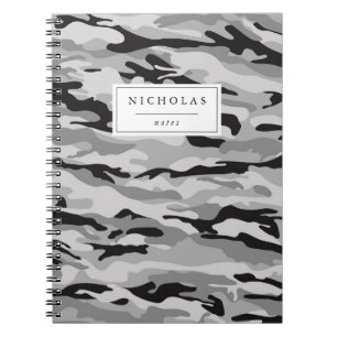 Grey & Black Camo Pattern Personalised Notebook