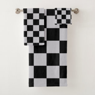 Grey Black Check Pattern Design Bath Towel Set