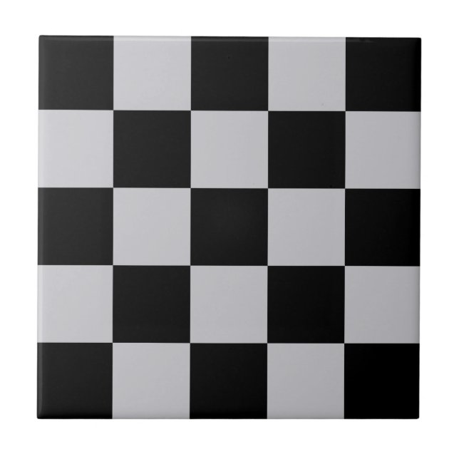 Grey Black Check Pattern Design Ceramic Tile (Front)