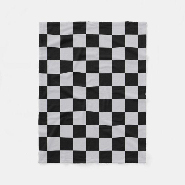 Grey Black Check Pattern Design Fleece Blanket (Front)