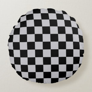Grey Black Check Pattern Design Round Cushion