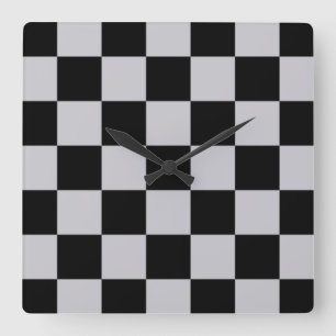 Grey Black Check Pattern Design Square Wall Clock