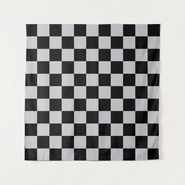 Grey Black Check Pattern Design Tapestry (Front)
