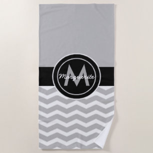 Grey Black Chevron Beach Towel