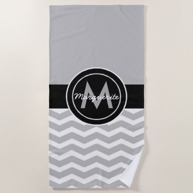 Grey Black Chevron Beach Towel (Front)