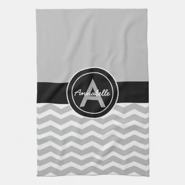 Grey Black Chevron Tea Towel (Vertical)