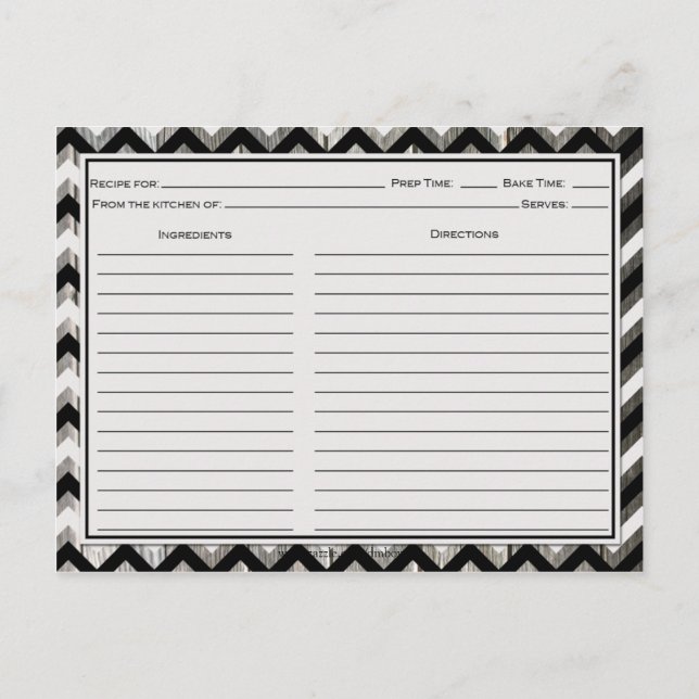 Grey Black Chevron Weathered Barnwood Recipe Cards (Back)