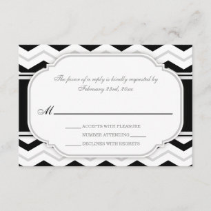 Grey & Black Chevron Wedding Reception RSVP Cards