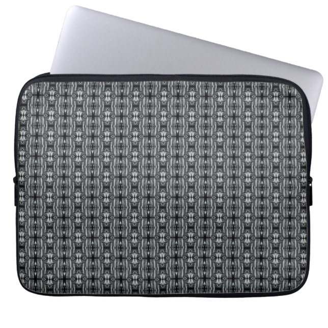 Grey Black Circle Pattern Silver Laptop Sleeve (Front)