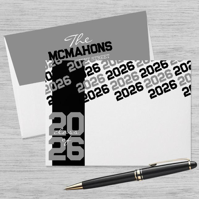 Grey & Black Class of + Return Address Graduation Envelope (Matching Envelopes, Return Address Labels & Envelope Seals)
