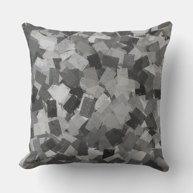 Grey Black Cubism Abstract Pattern Cushion (Front)
