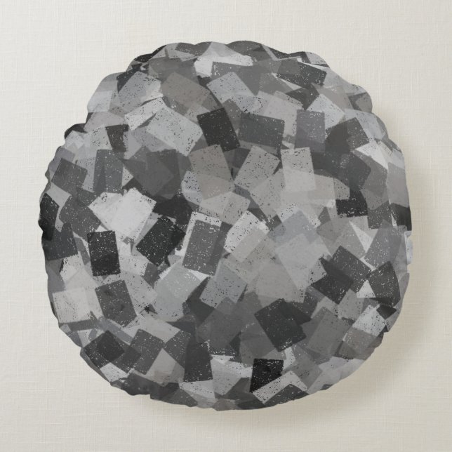Grey Black Cubism Abstract Pattern Round Cushion (Front)