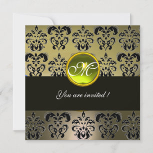 GREY BLACK DAMASK MONOGRAM,  topaz Invitation