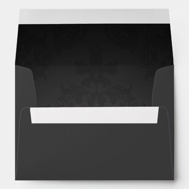 Grey Black Dark Damask Elegant Wedding Invitation Envelopes (Back (Bottom))