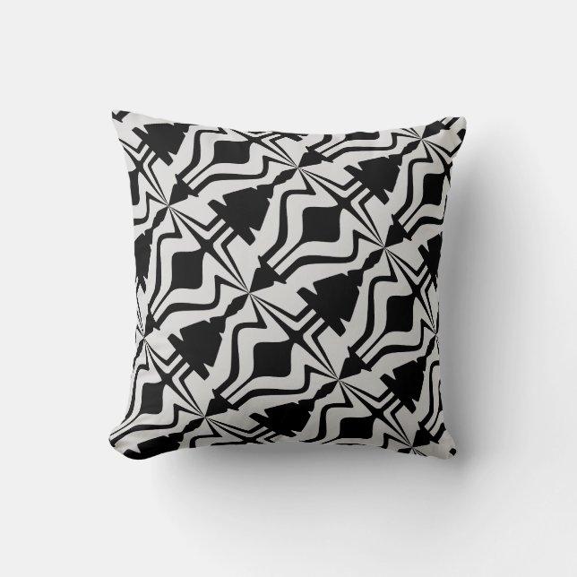 Grey Black Diagonal Abstract Sound Wave Pattern Cushion (Front)