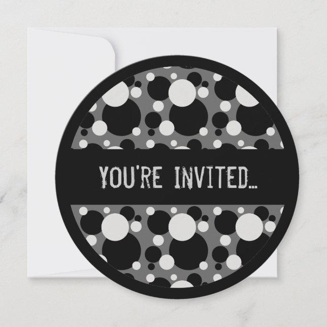 Grey black dots sweet 16 circle invitations (Front)