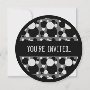 Grey black dots sweet 16 circle invitations