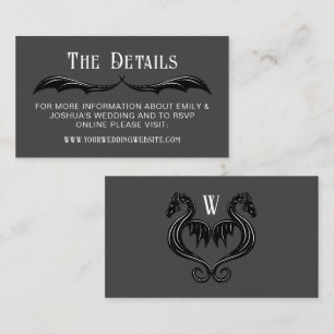 Grey Black Dragon Wings Fantasy Wedding Details Enclosure Card