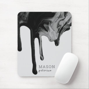 Grey Black Dripping Paint Liquid Marble Seamless Mouse Pad