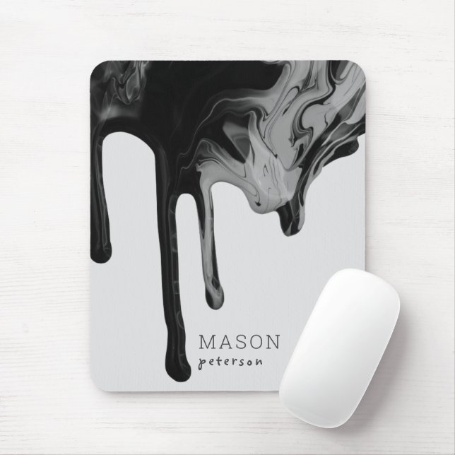 Grey Black Dripping Paint Liquid Marble Seamless Mouse Pad (With Mouse)