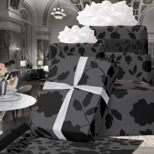 Grey & Black Floral Elegance Wedding Wrapping Paper