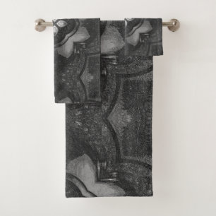 Grey Black Floral Pencil Pattern Towel Set