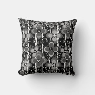 Grey Black Floral Striped Pattern Retro Cushion