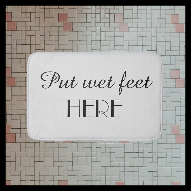 Grey & Black Funny Put Wet Feet Here Plush Bath Mat (Creator Uploaded)