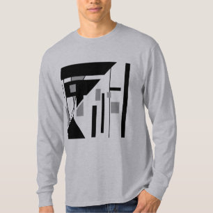Grey Black Geometric Slanted MCM Look Abstract Art T-Shirt