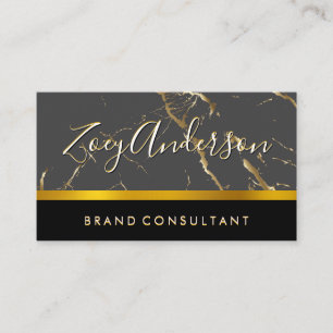 Grey Black Gold Marble Gold Trim Business Card