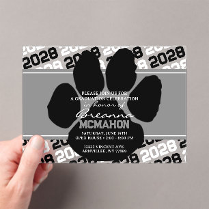 Grey & Black Graduation Pawprint Frosted Acrylic Invitations