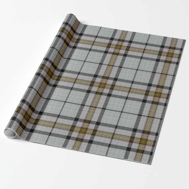 Grey Black Green Tartan Plaid Wrapping Paper (Unrolled)