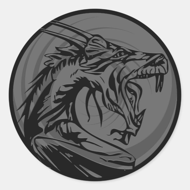 Grey black grunge dragon round stickers (Front)