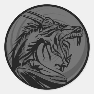 Grey black grunge dragon round stickers