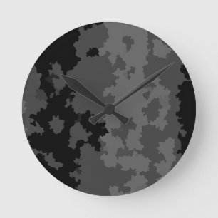 Grey Black Irregular Abstract Pattern Design Round Clock
