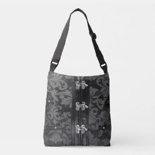 Grey Black Lace Steampunk Cross Body Tote Bag